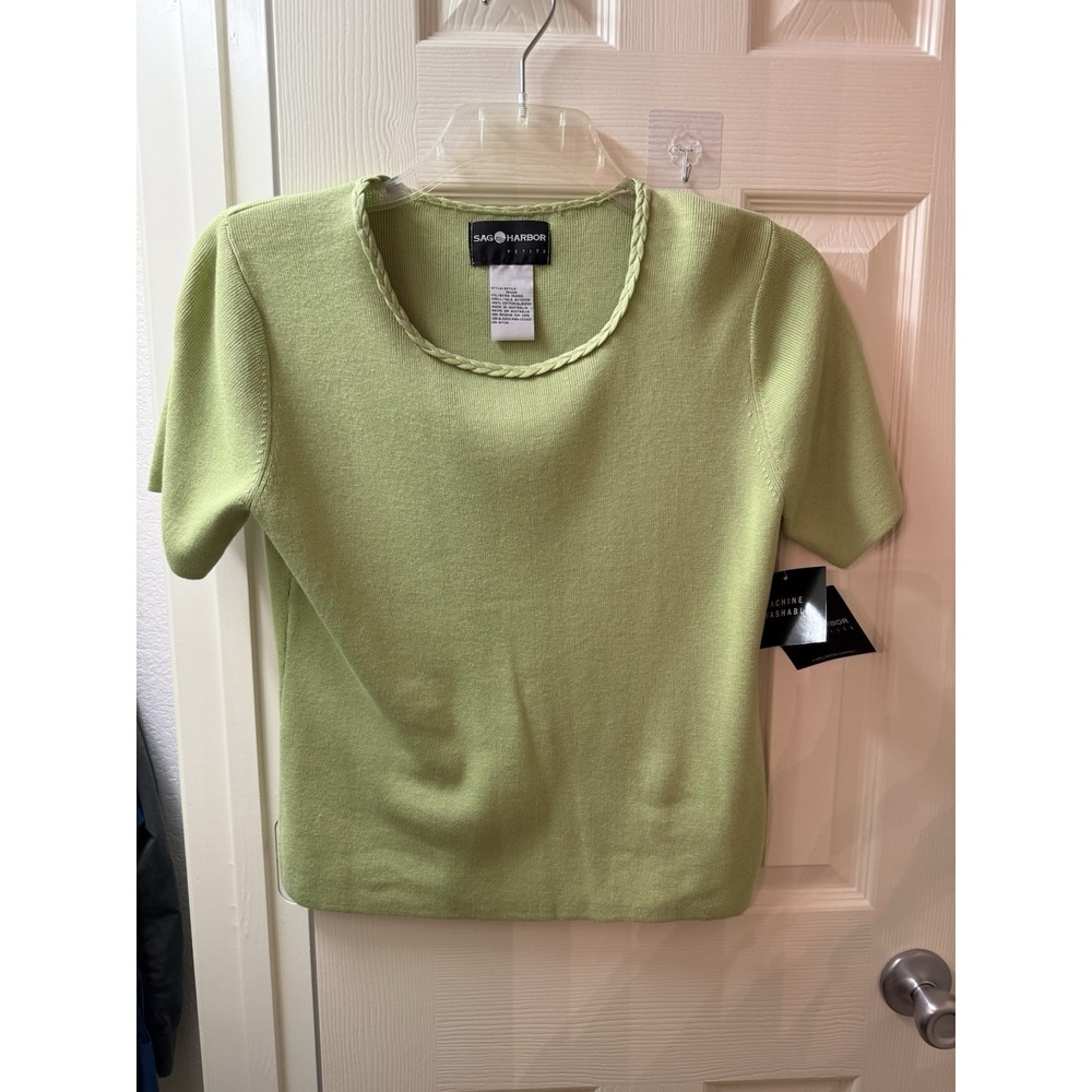 Sag Harbor Petite XL Lime Green Short Sleeve Cotton Sweater NWT S52325